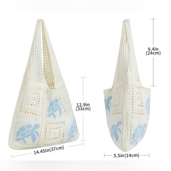 Turtle Print Crotchet Tote Bag - Picture 2 of 3